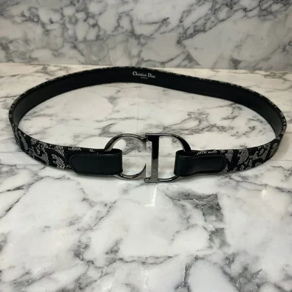 CHRISTIAN DIOR Galliano Vintage Black Diorissimo Canvas CD Belt - Size 75cm/30" - Picture 4 of 11